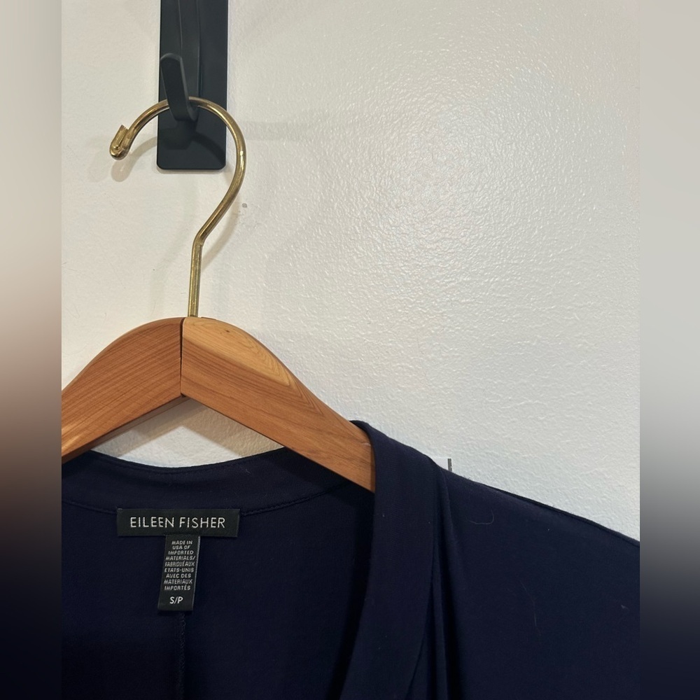 Eileen Fisher Long Open Button Down Cardigan Pockets Navy Tencel Size Small - Picture 3 of 5